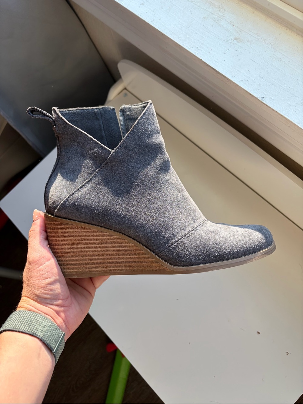 Toms Women's Grey Suede Wedge Ankle Boot